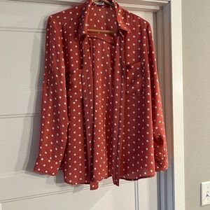 Express Pink Long Sleeve Tie Front Blouse